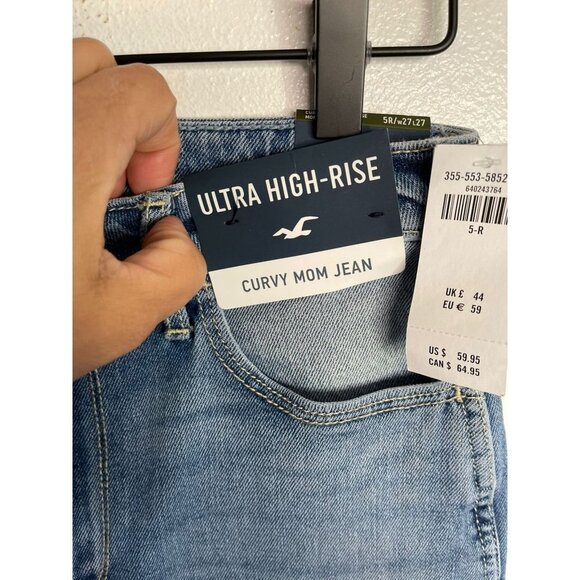 Hollister Womens Curvy Ultra High Rise Distressed Mom Jeans Blue Size 5R w27 L27 - Picture 3 of 6